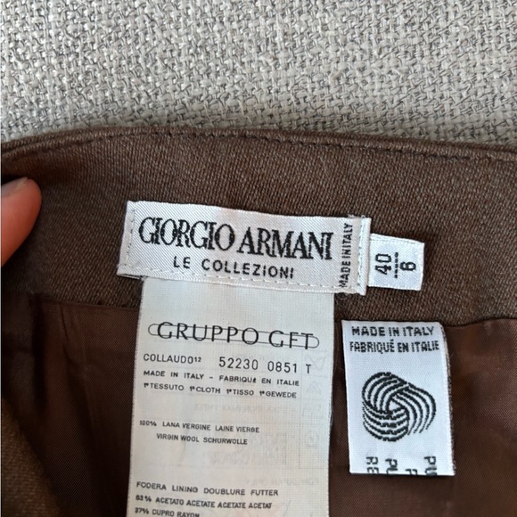 Giorgio Armani Le Collezioni Pure New Wool Brown Skirt Preppy Academia Size 6 - Picture 7 of 8